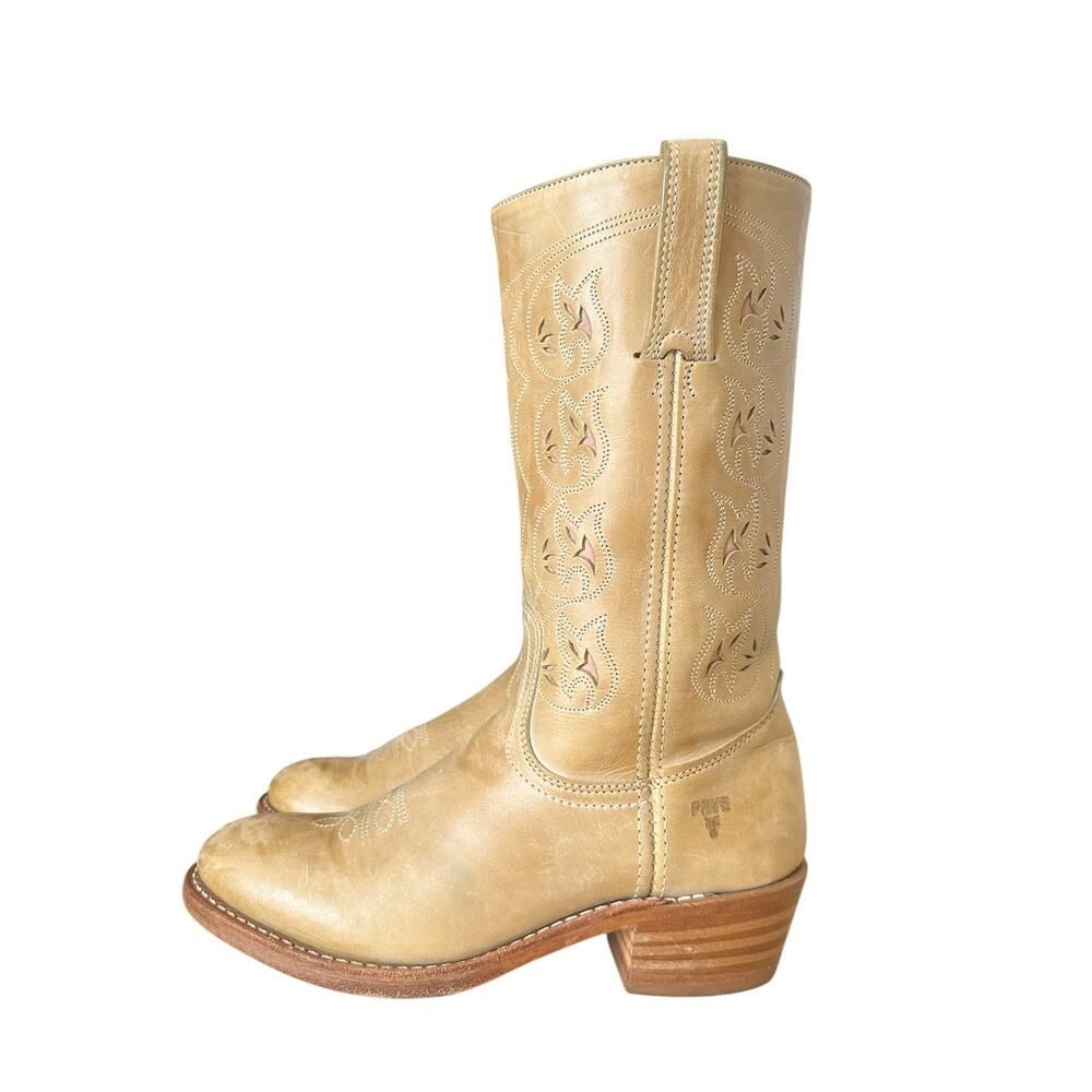 Frye Vintage Banana Yellow Leather Austin Floral Cowgirl Boot 9